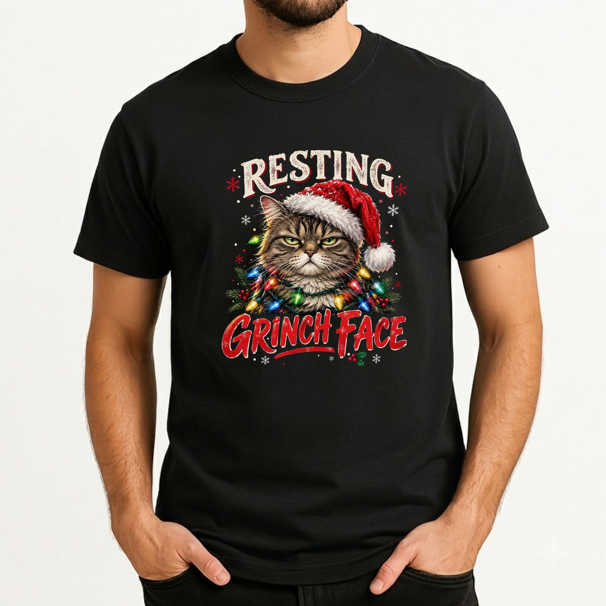 Resting Grinch Face Christmas Cat T-Shirt