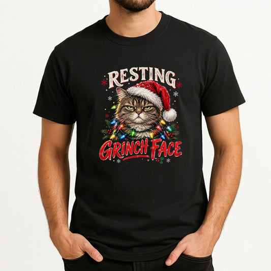 Resting Grinch Face Christmas Cat T-Shirt