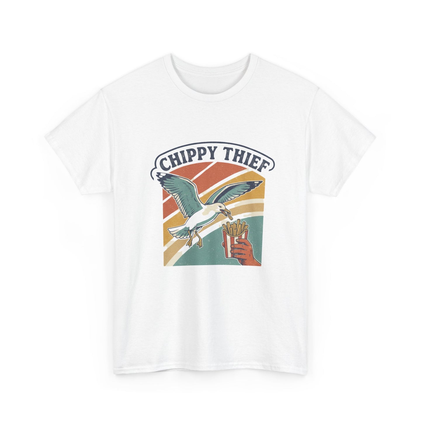 Funny Australian seagull hot chip theft t-shirt retro illustration