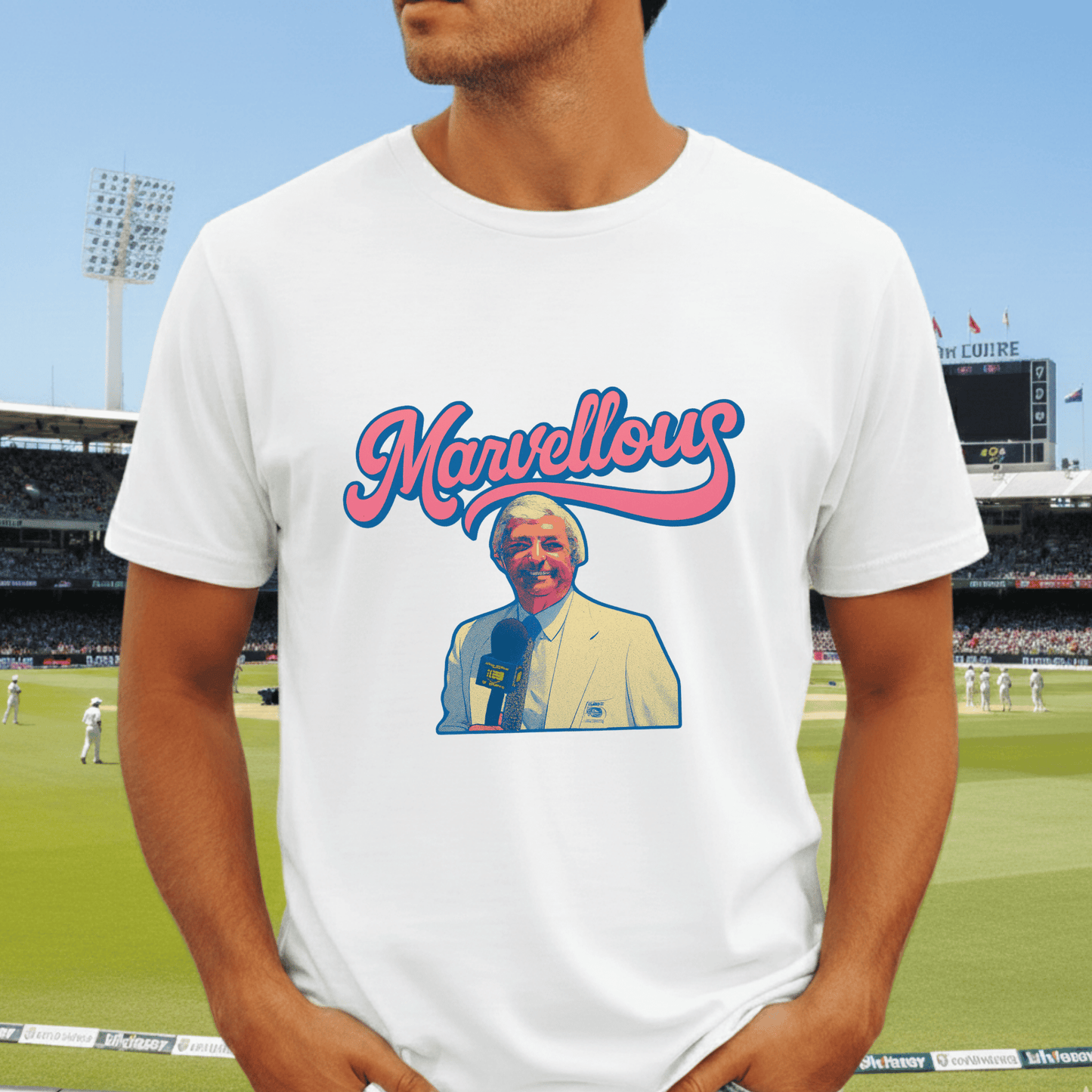 Richie Benaud Marvellous retro cartoon t-shirt for cricket fans