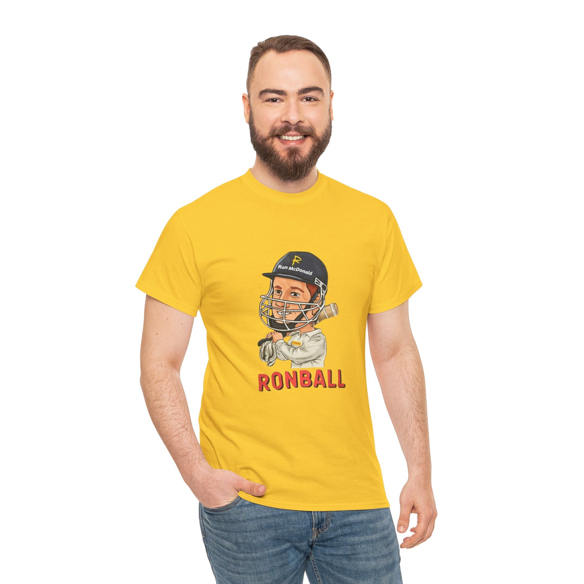 Ronball Australian cricket culture t-shirt with cartoon coach design