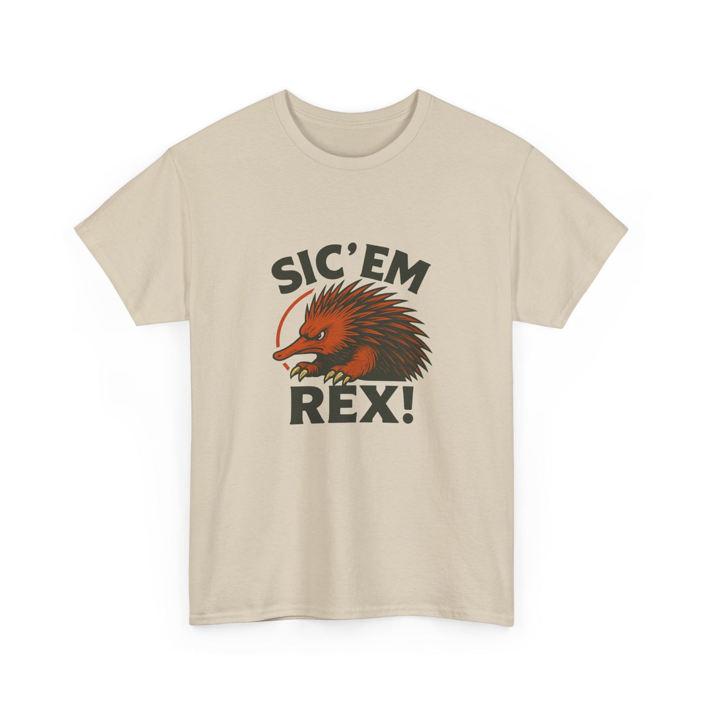 Retro Aussie tee with echidna and Sic ’Em Rex slogan