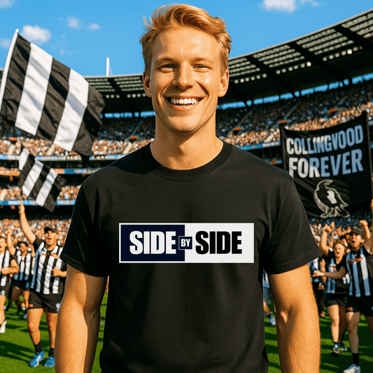 Collingwood Side by Side T-Shirt - Magpies Theme Song Fan Gear
