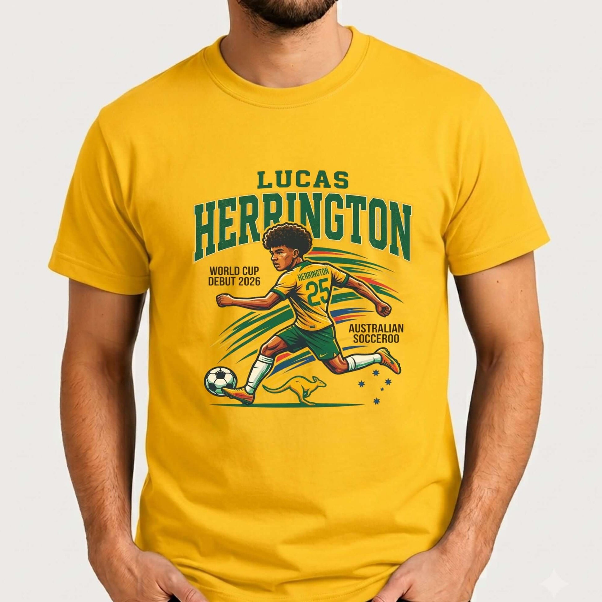 Funny Lucas Herrington Australia football fan yellow tee with cartoon