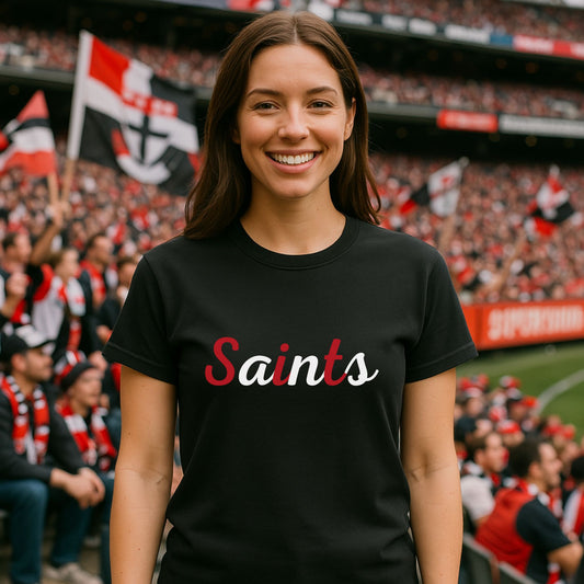 St Kilda Saints classic t-shirt with retro AFL-inspired design in black, white and red