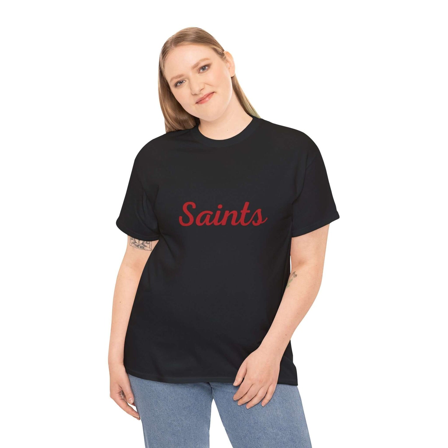 St Kilda Saints supporter t-shirt with bold Saints text in team colours