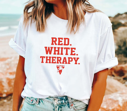 Sydney Swans funny satire t-shirt Red White Therapy