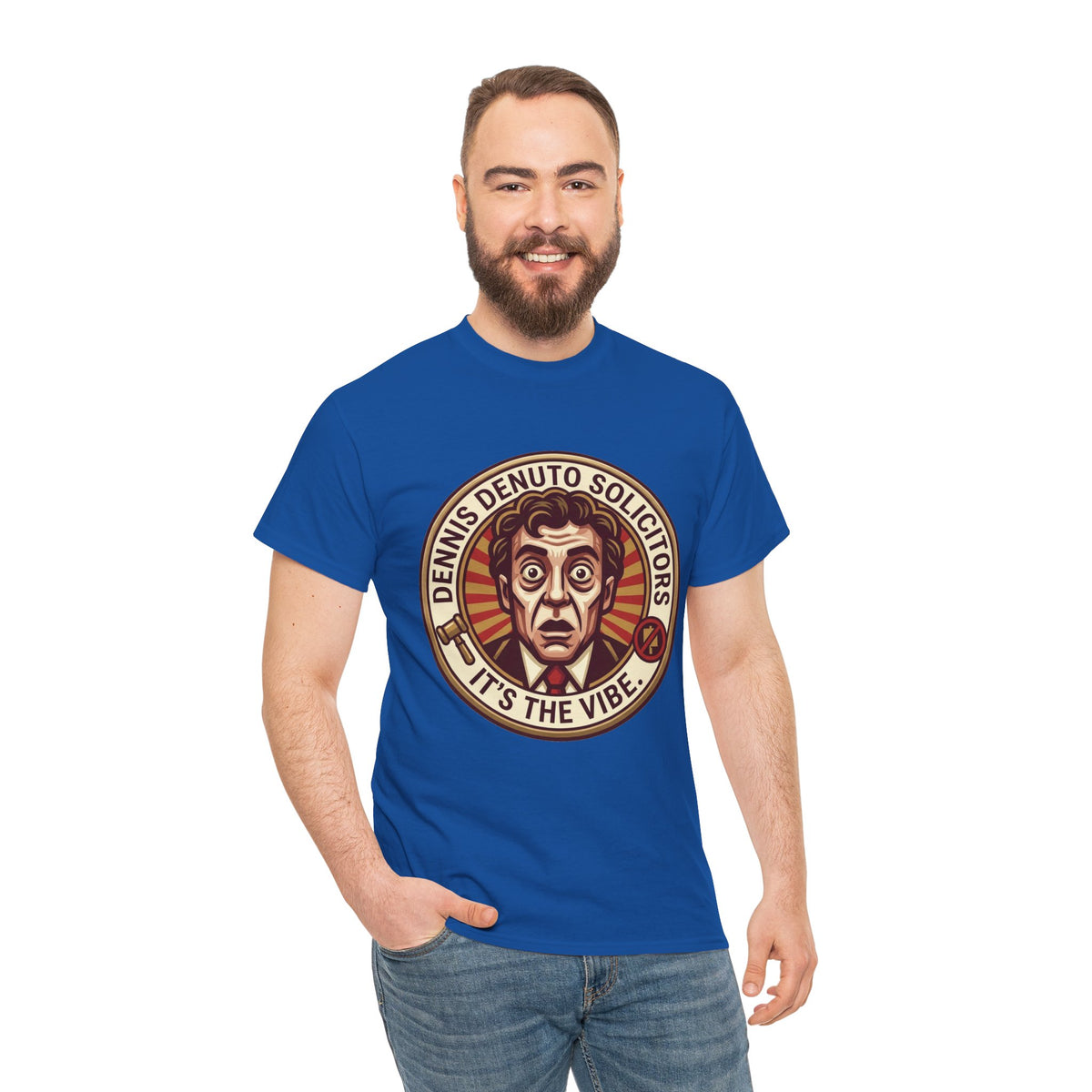 Iconic Aussie comedy T-shirt featuring the Dennis Denuto Solicitors It's the Vibe design