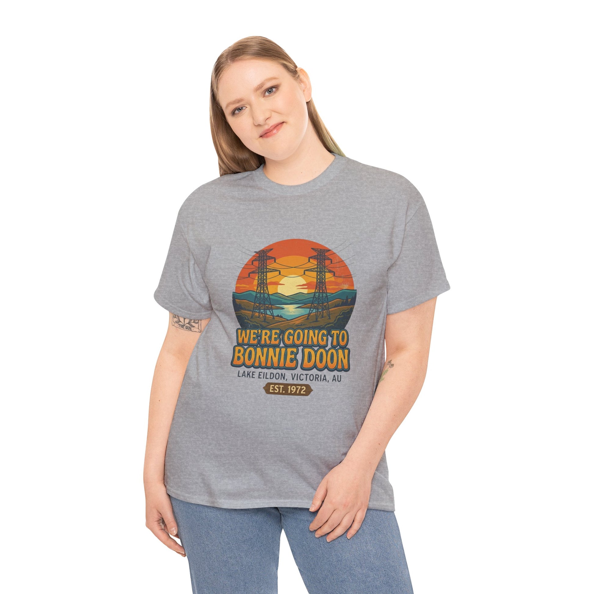 Vintage style Bonnie Doon t-shirt with iconic power towers artwork