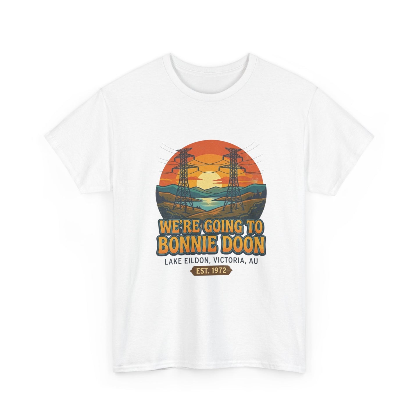 We’re All Going to Bonnie Doon retro t-shirt with power towers design