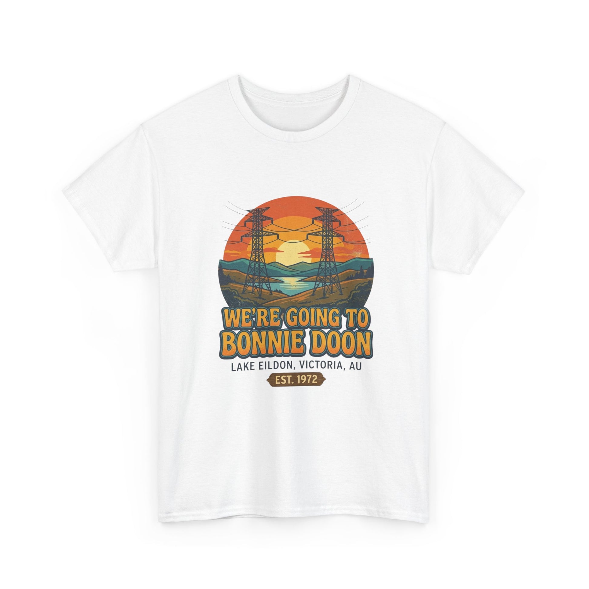 We’re All Going to Bonnie Doon retro t-shirt with power towers design