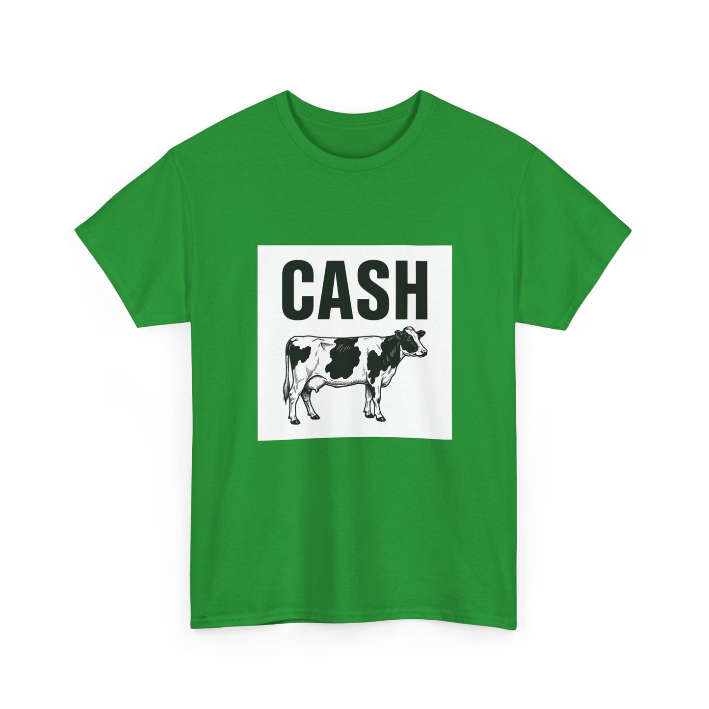 cash cow t-shirt with cow graphic funny slogan green tee