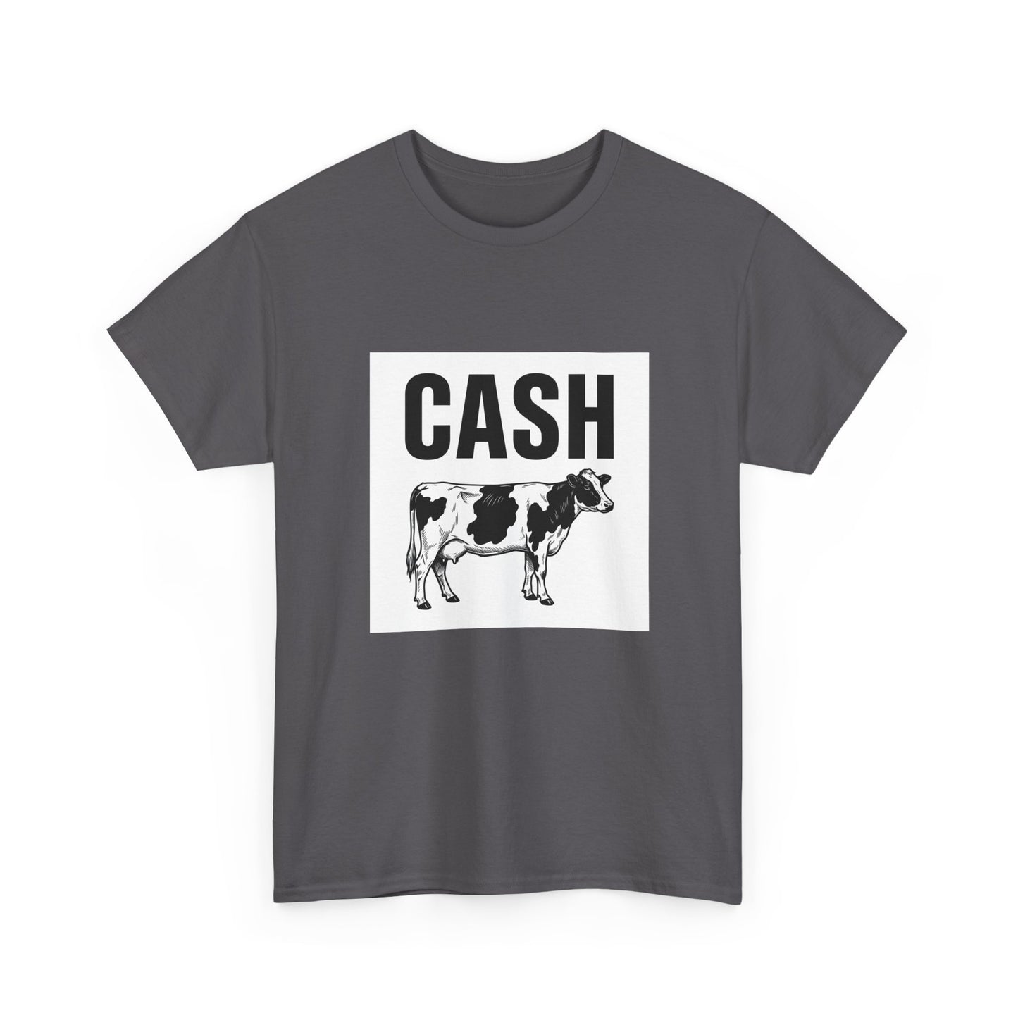 cash cow t-shirt with cow graphic funny slogan grey tee