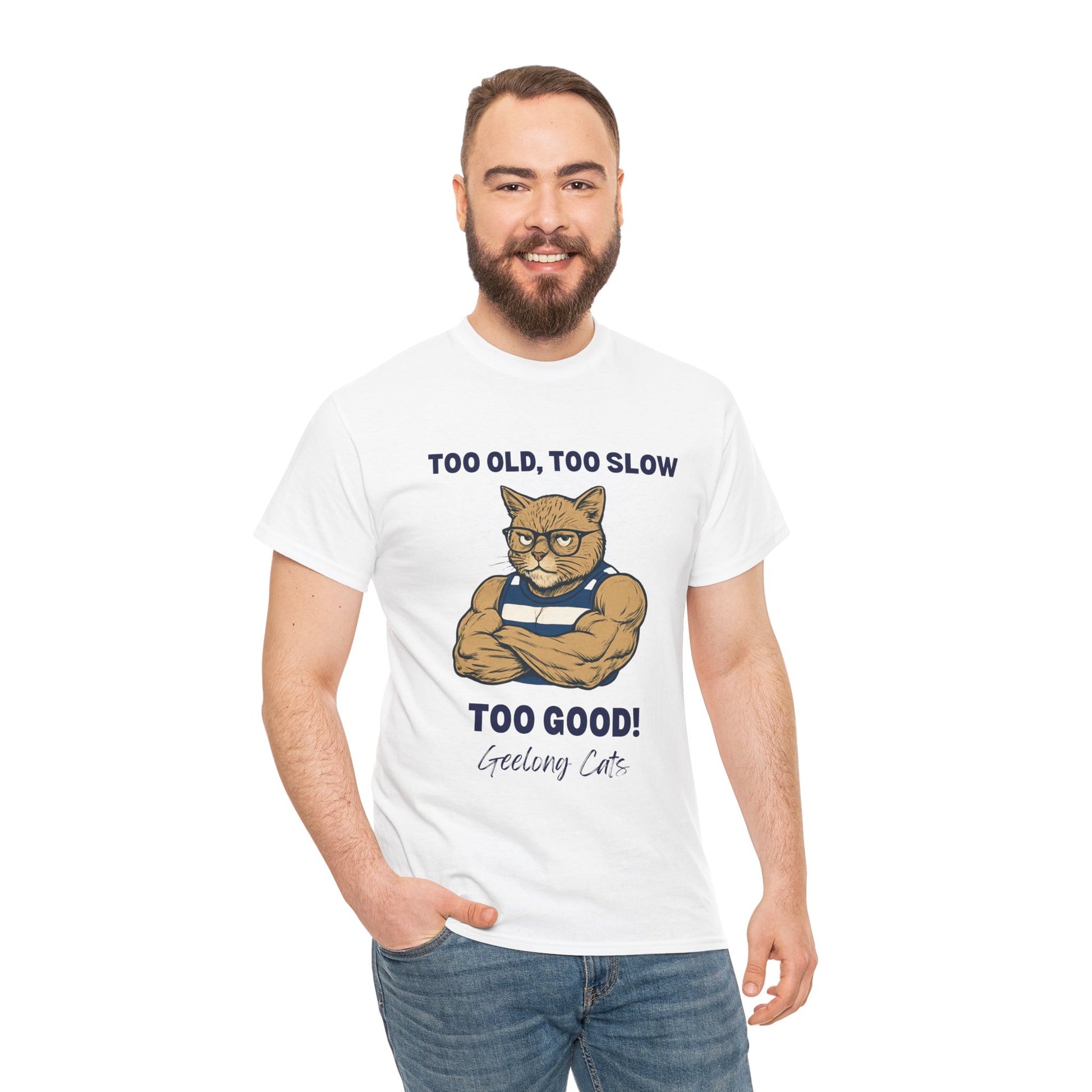 Funny Geelong Cats t-shirt Too Old Too Slow Too Good slogan for pub nights