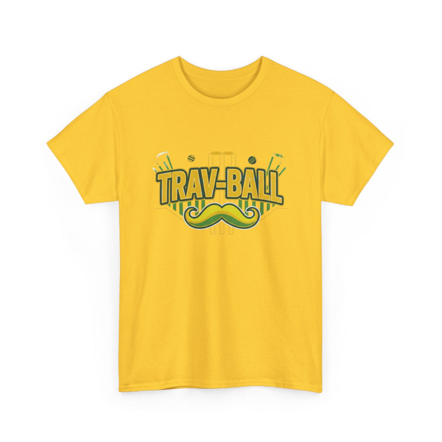 Cheeky Aussie cricket tee with Trav-Ball slogan and moustache