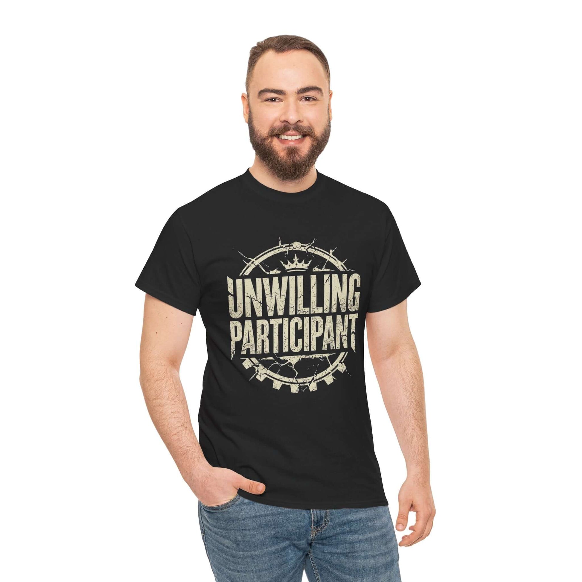Political humour t-shirt Unwilling Participant Trump era satire tee