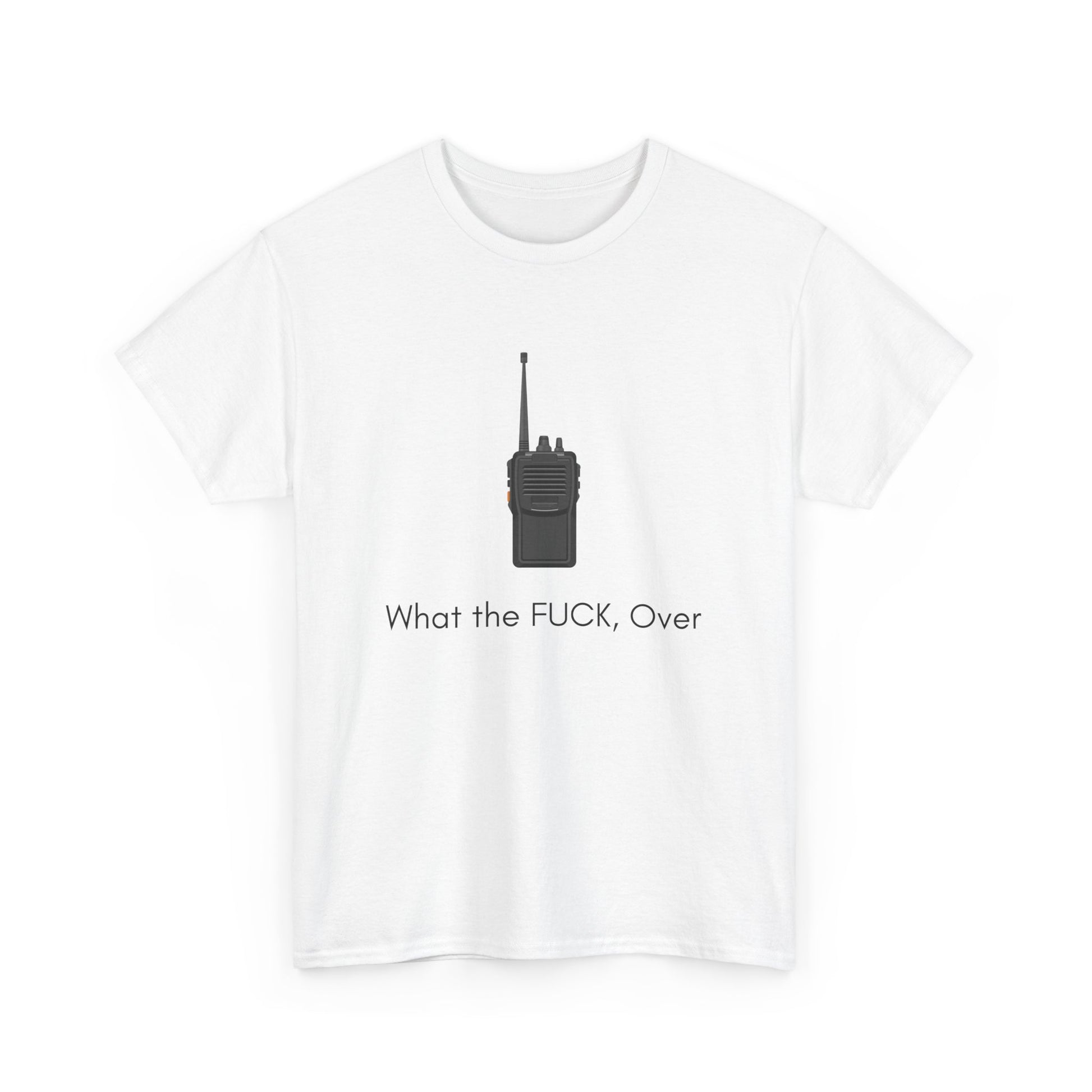 Unisex cotton tee featuring bold military phrase and vintage radio design