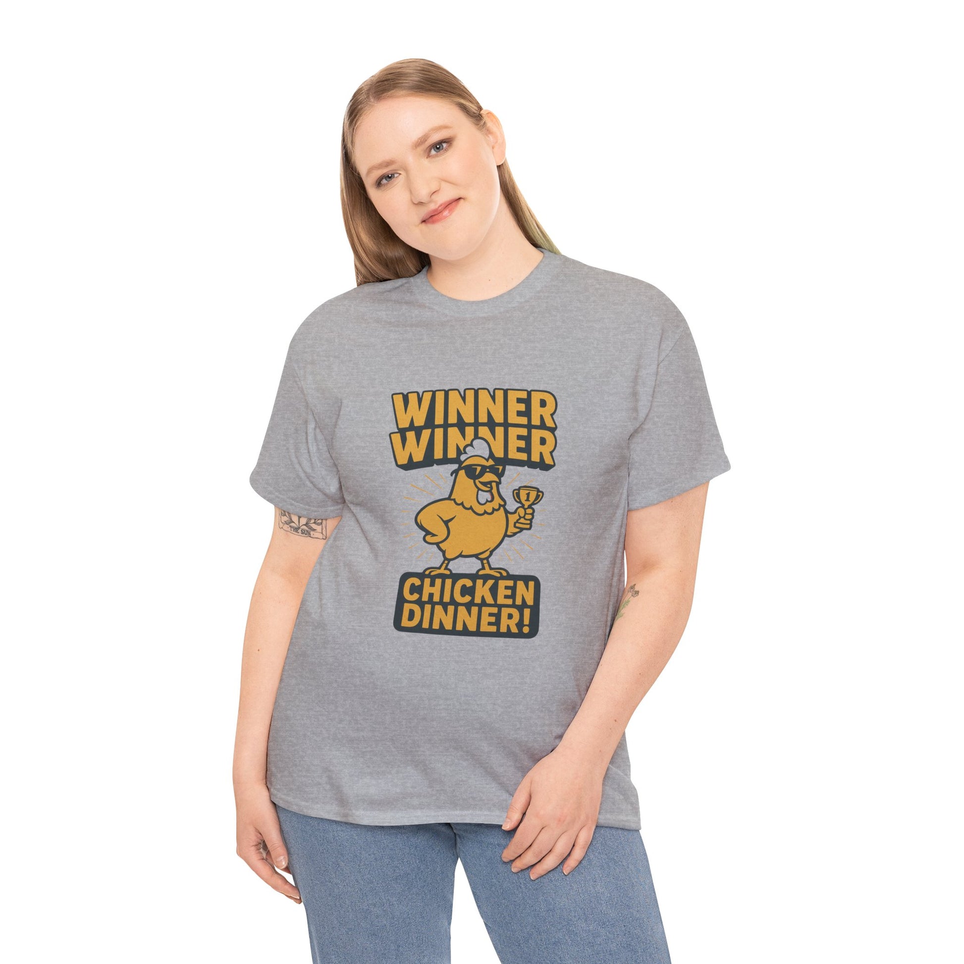 Winner Winner Chicken Dinner t-shirt with chicken cartoon – popular catchphrase gift