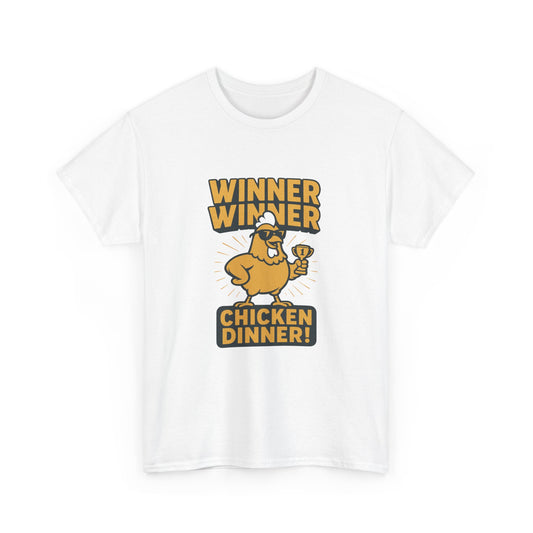 Winner Winner Chicken Dinner t-shirt with cartoon chicken graphic – funny gaming slang gift