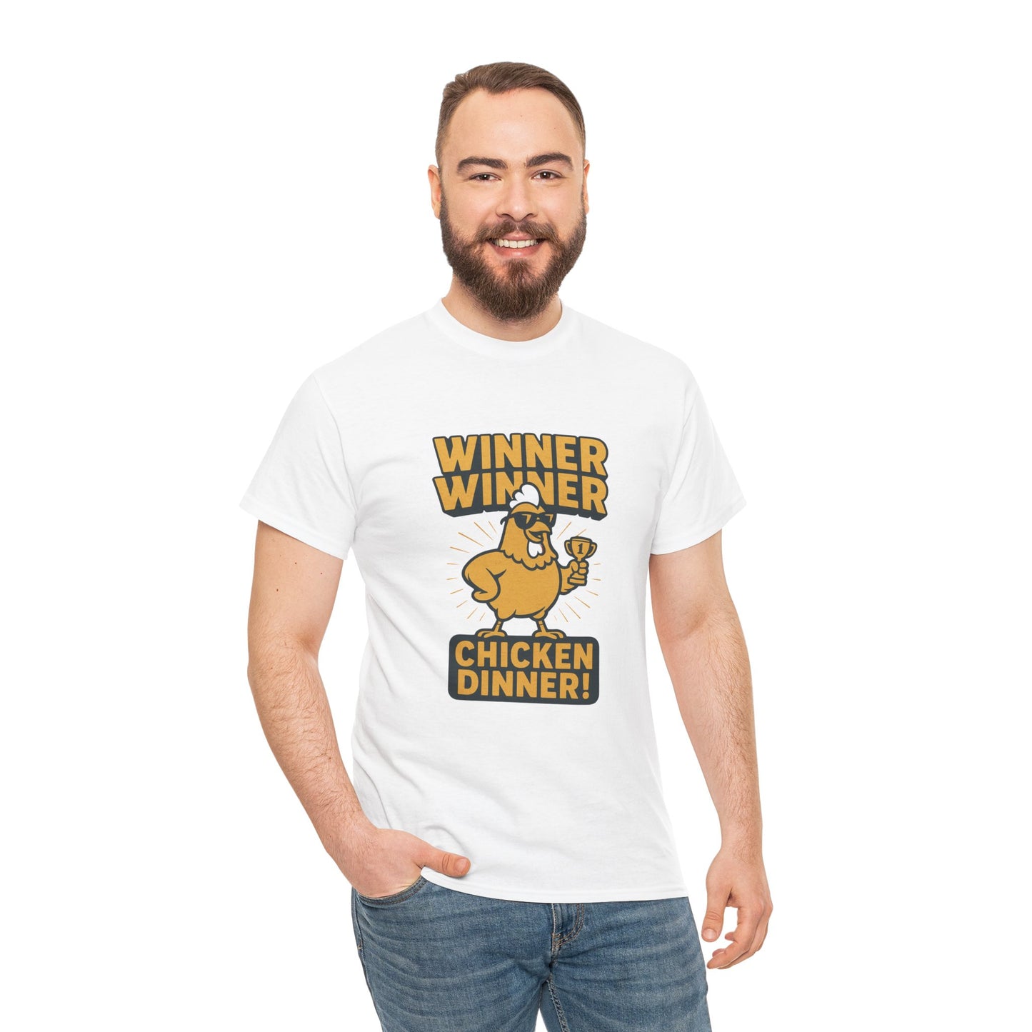 Funny Winner Winner Chicken Dinner t-shirt with cute cartoon chicken design