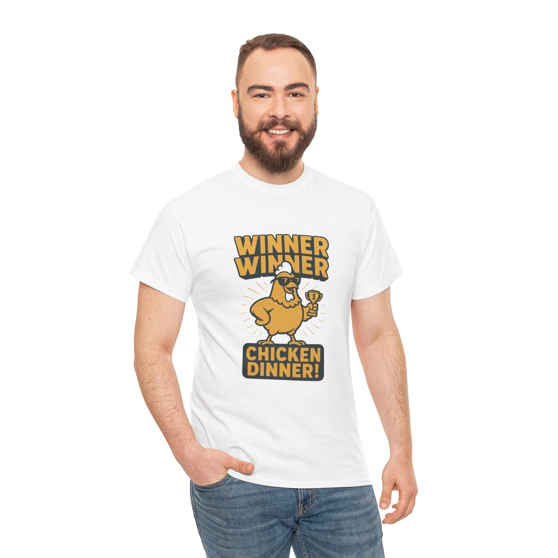 Funny Winner Winner Chicken Dinner t-shirt with cute cartoon chicken design