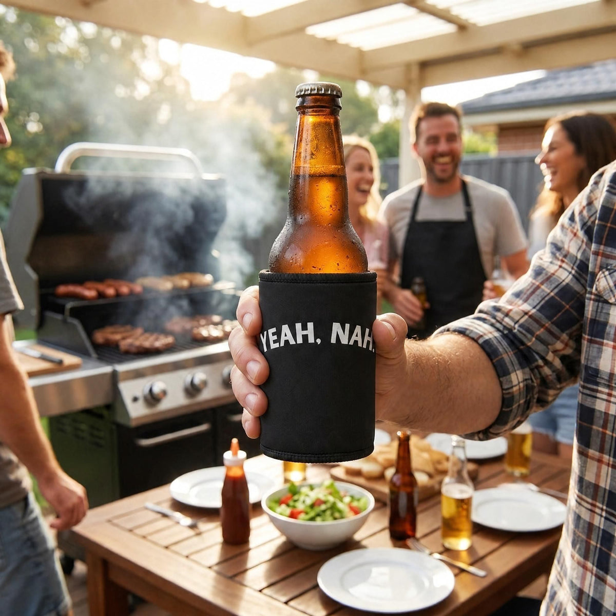 Yeah, Nah! Black Stubby Holder | Funny Aussie Beer Cooler