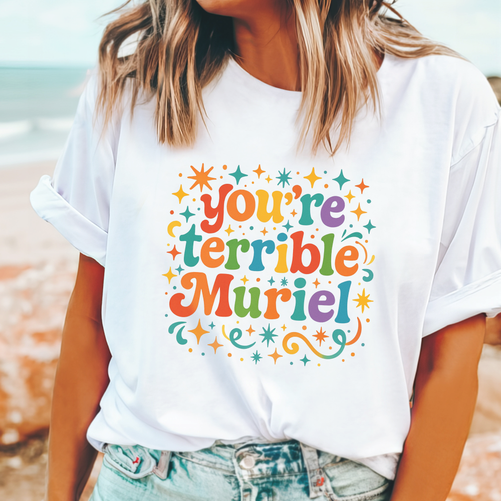 You're terrinle Muriel white colourful Muriel's wedding gift
