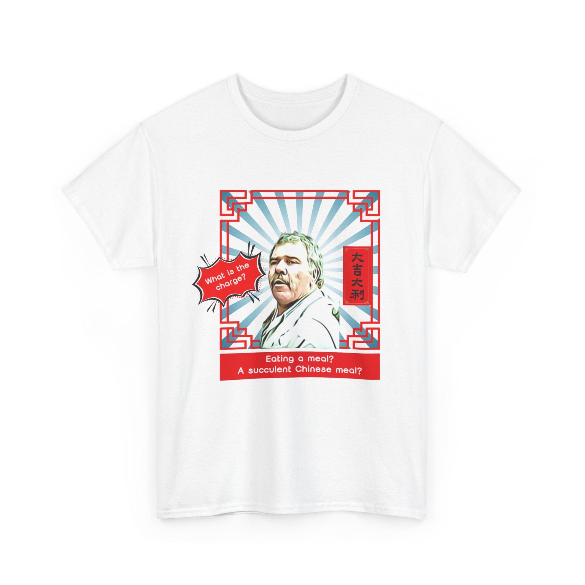Funny 'A Succulent Chinese Meal' t-shirt—classic Aussie meme with Democracy Manifest man.