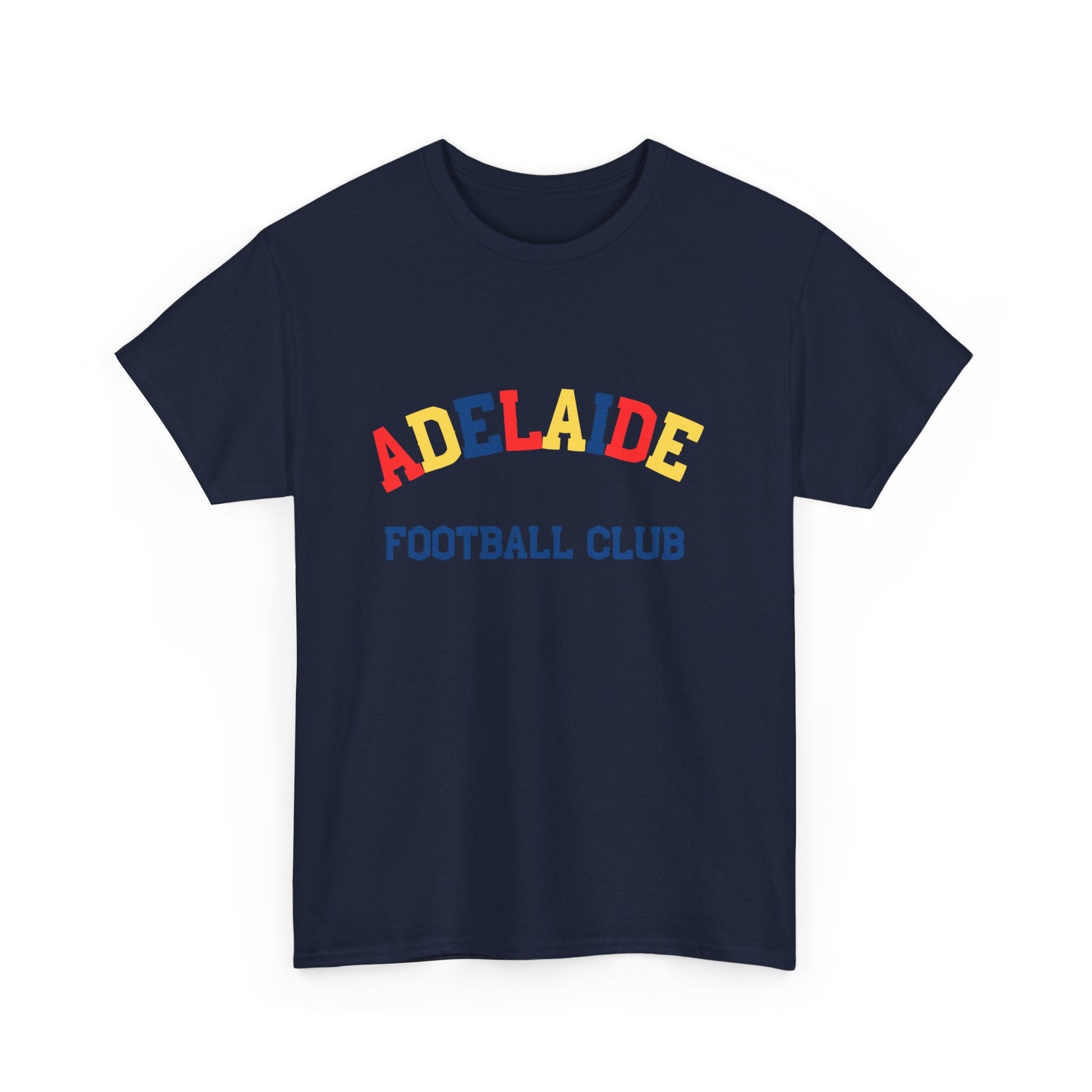 AFL fan tee showcasing Adelaide Football Club name in Crows colours