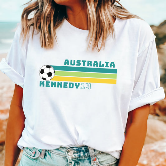 Retro Alanna Kennedy Matildas t-shirt with name and number, ideal for Aussie football fans