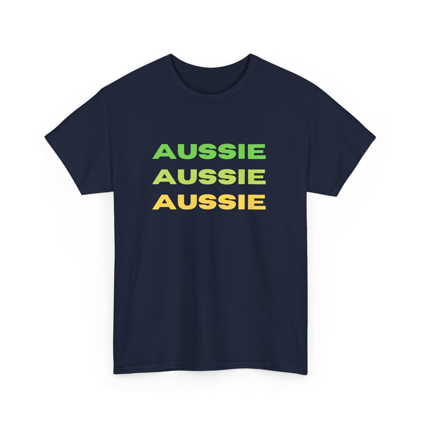 Aussie Aussie Aussie' t-shirt—ideal for rugby or football fans, showing your Aussie pride with the classic cheer.