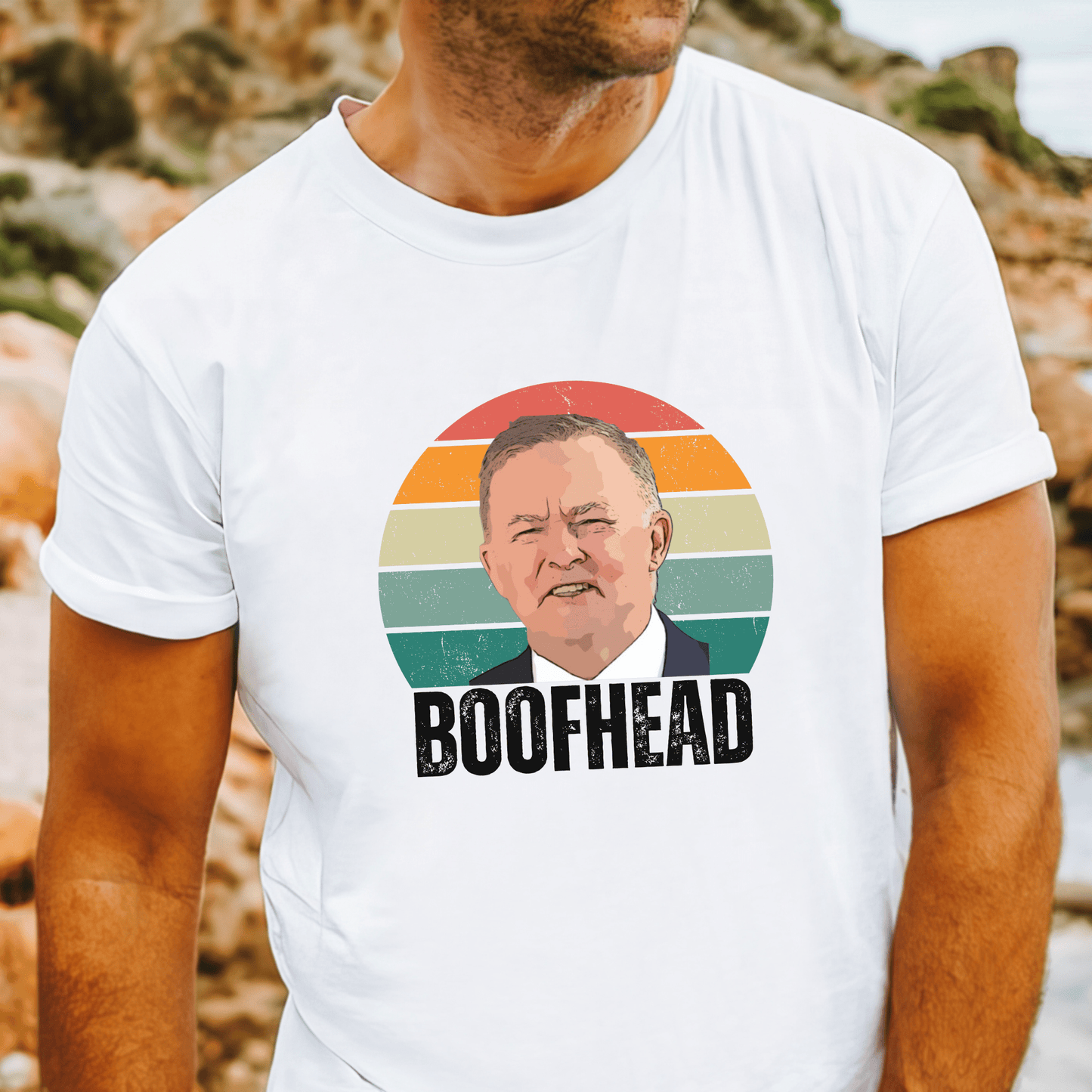 Boofhead' t-shirt with Anthony Albanese, referencing his iconic remark to Dutton—perfect for Aussie politics fans.
