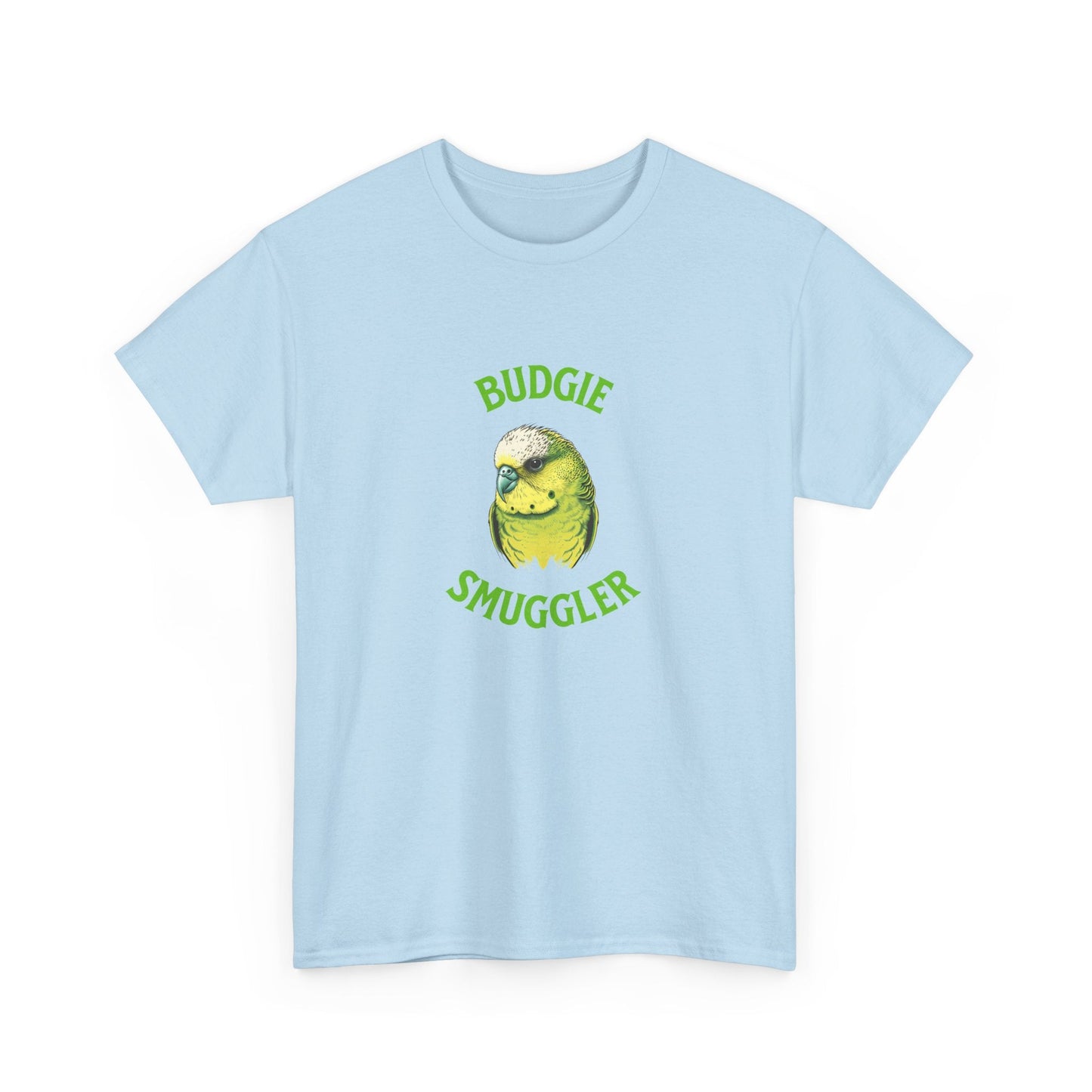 Australian slang shirt with bird graphic and "Budgie Smuggler" print