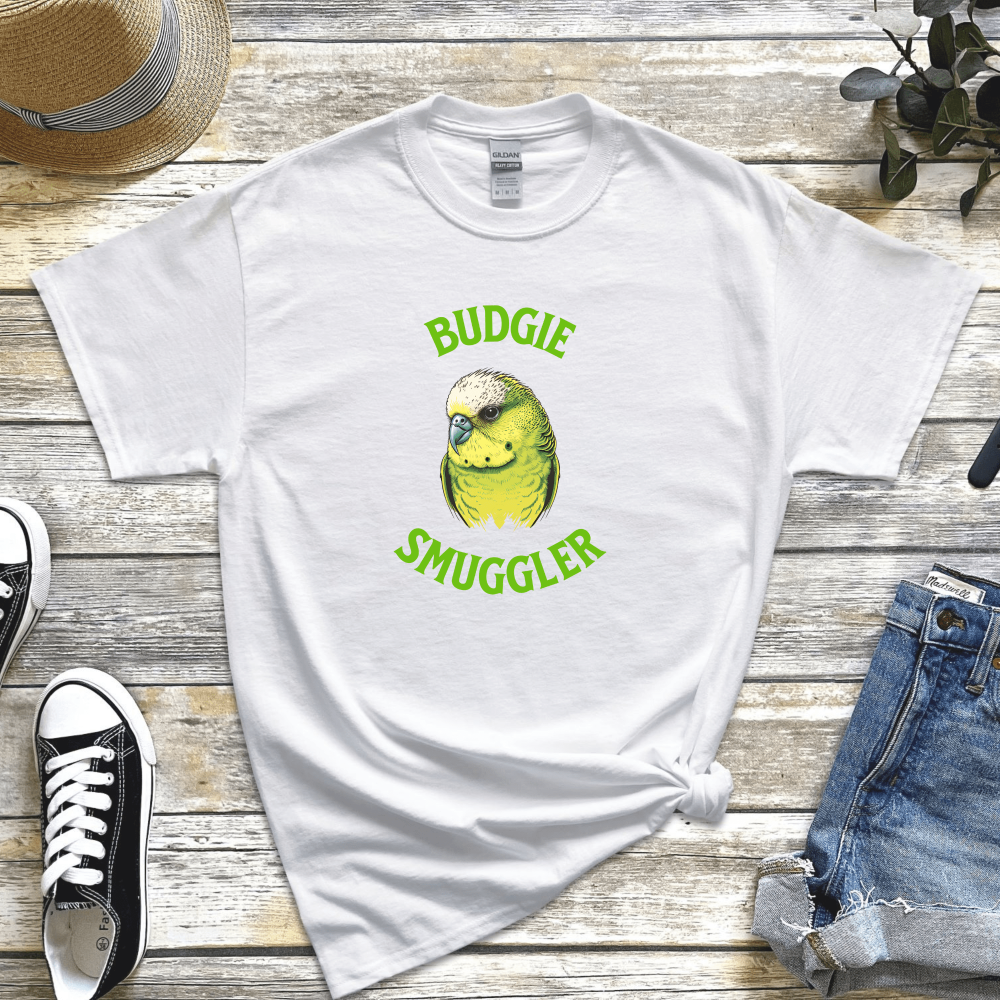 Funny Australian expression tee featuring "Budgie Smuggler"