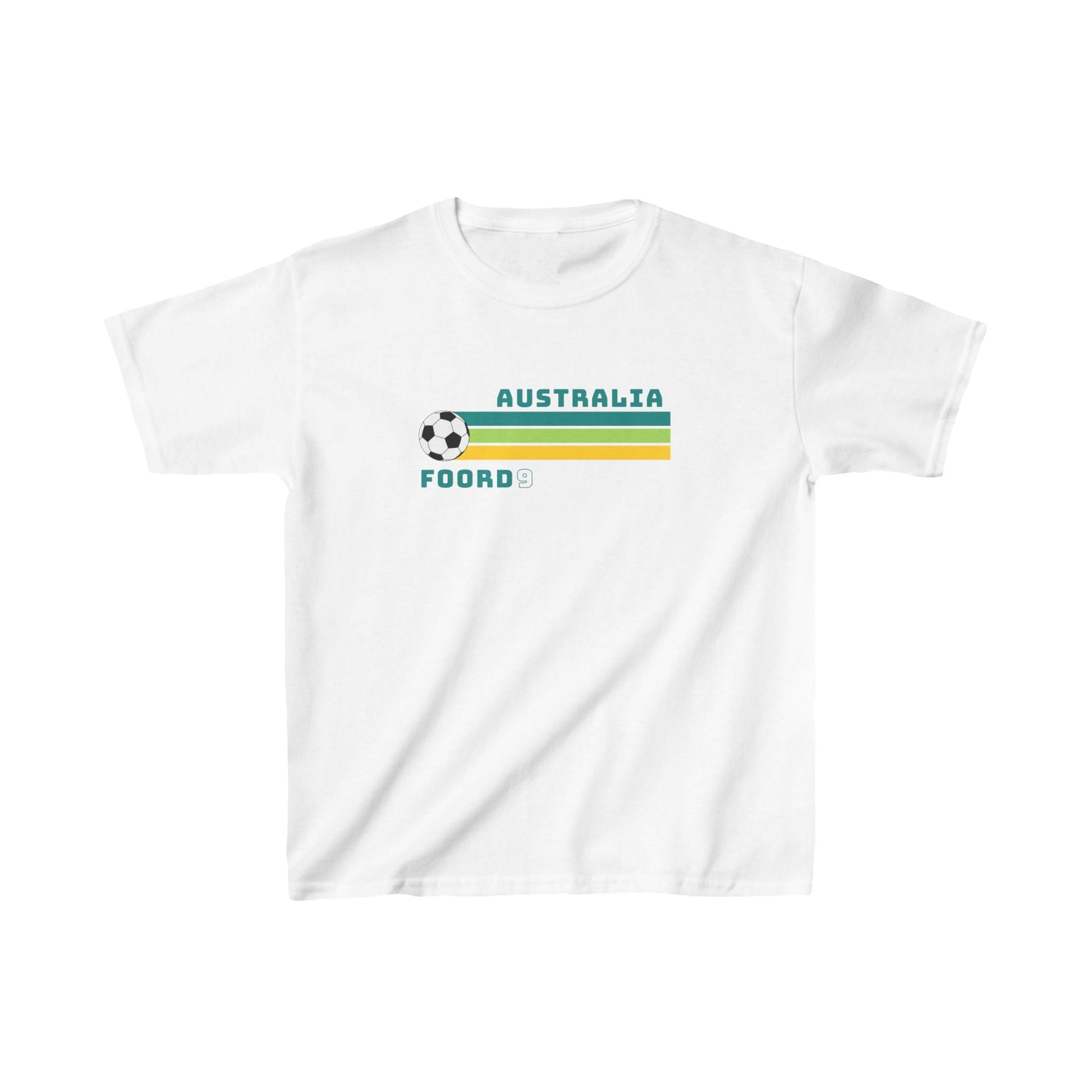 Vintage-style Australia Matildas tee for kids featuring Foord