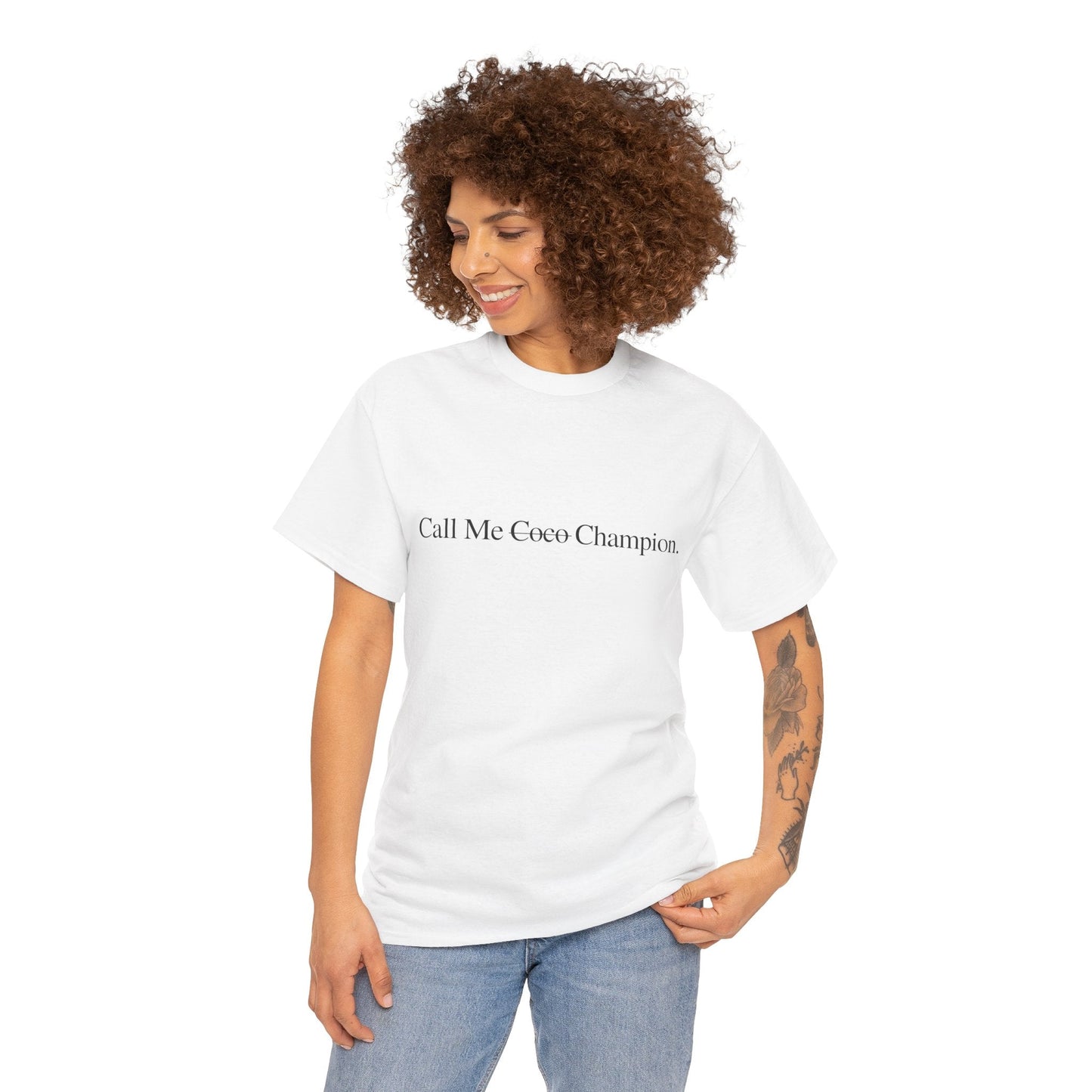 Tennis fan t-shirt featuring 'Call Me Coco Champion' slogan, celebrating Coco Gauff’s Grand Slam win.
