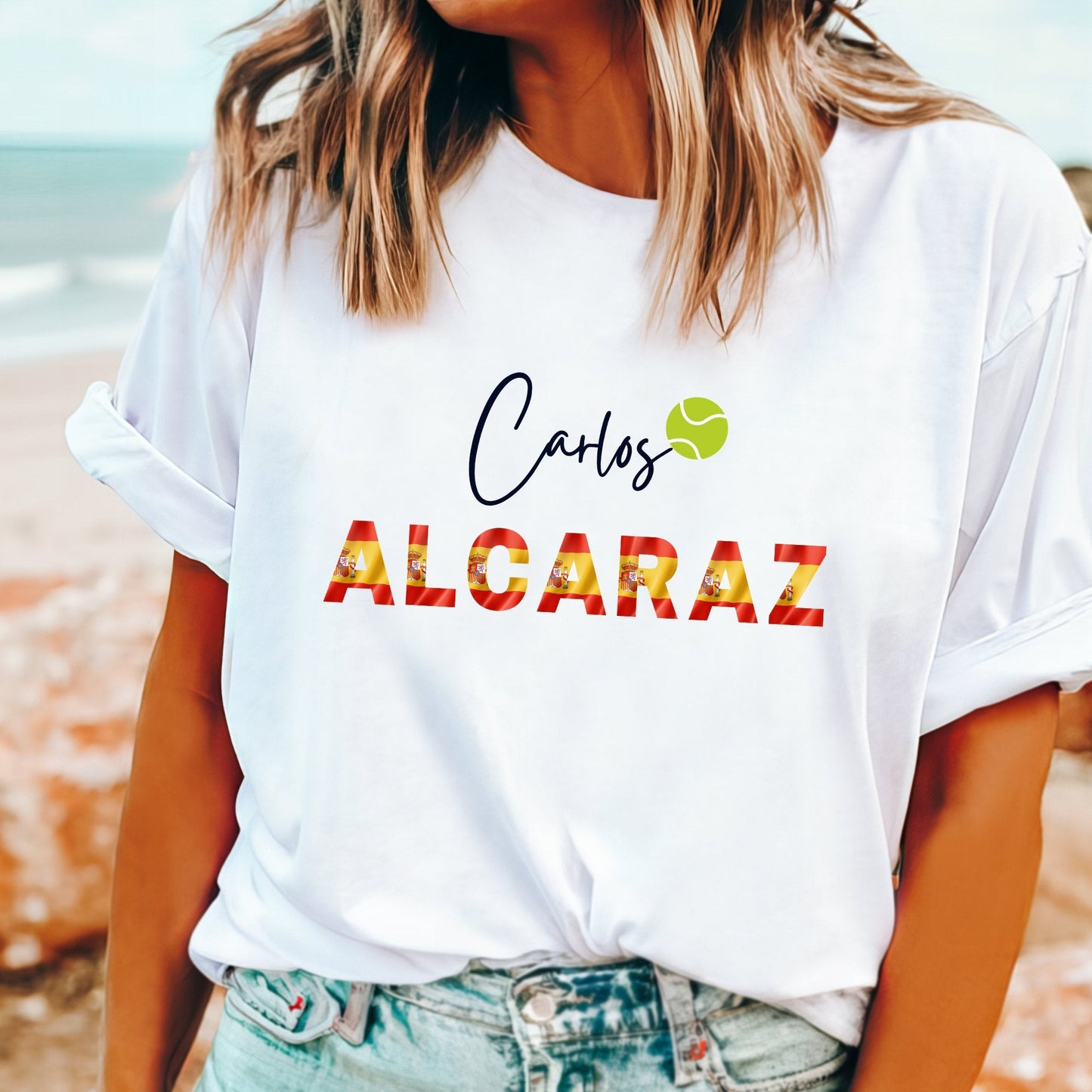 Carlos Alcaraz tennis star t-shirt featuring his name and Spanish pride