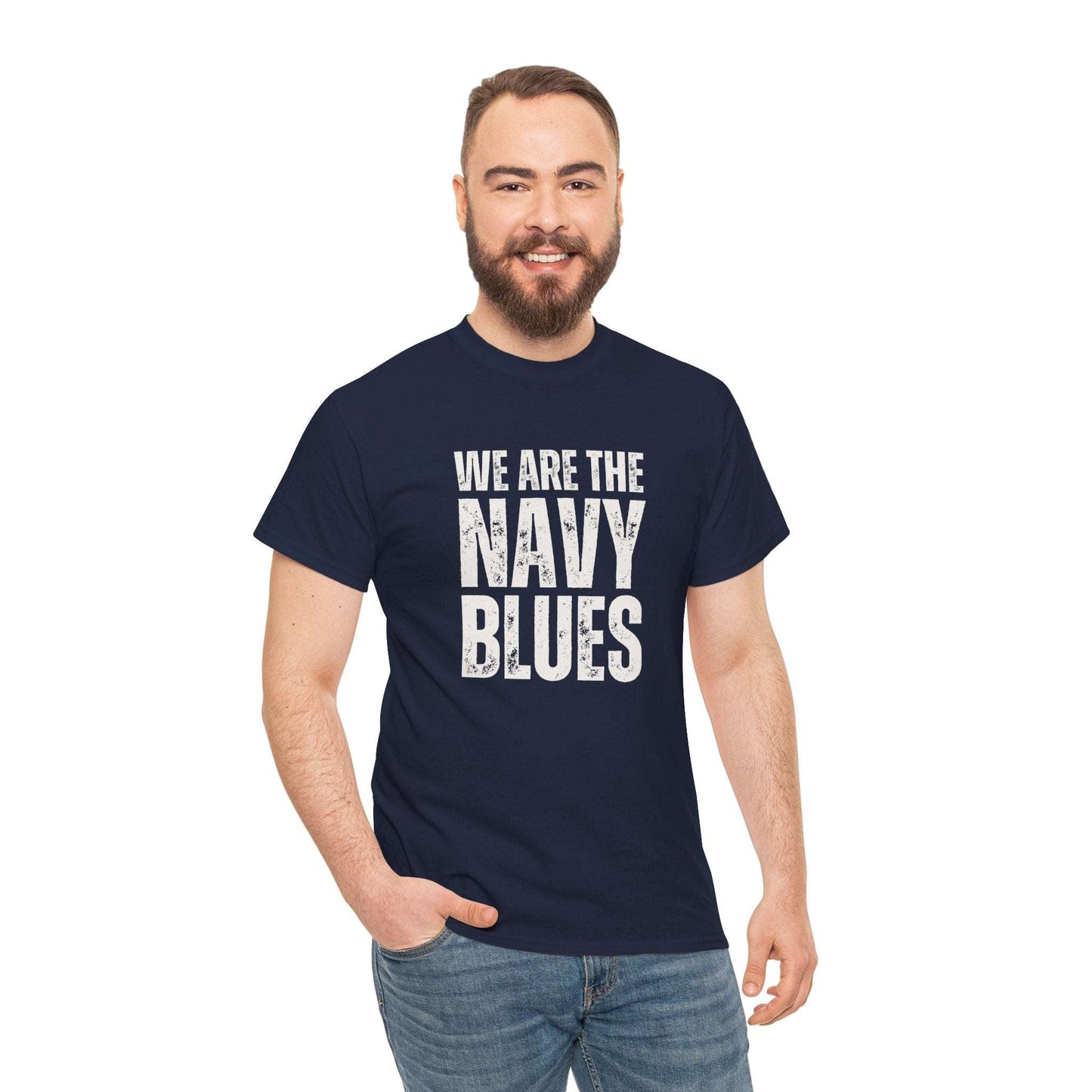 Carlton AFL t-shirt with We Are the Navy Blues slogan from the team song