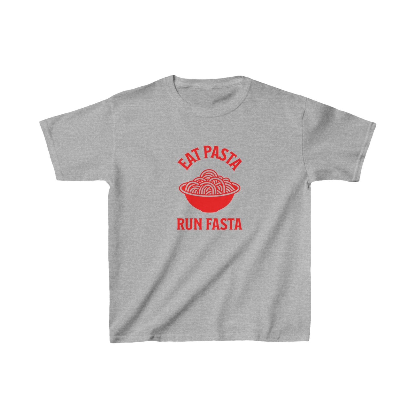 Eat Pasta, Run Fasta children’s t-shirt for energetic kids with big appetites