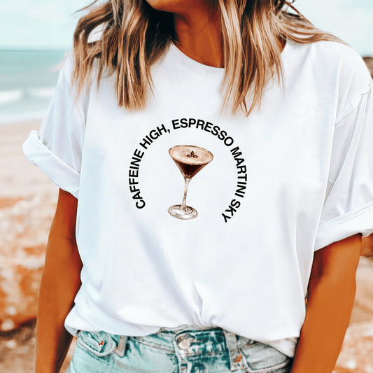 Caffeine High, Espresso Martini Sky' t-shirt for cocktail lovers and fans of the iconic espresso martini