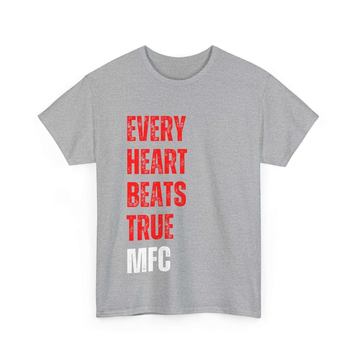 Red and blue Melbourne AFL t-shirt with inspiring Every Heart Beats True text