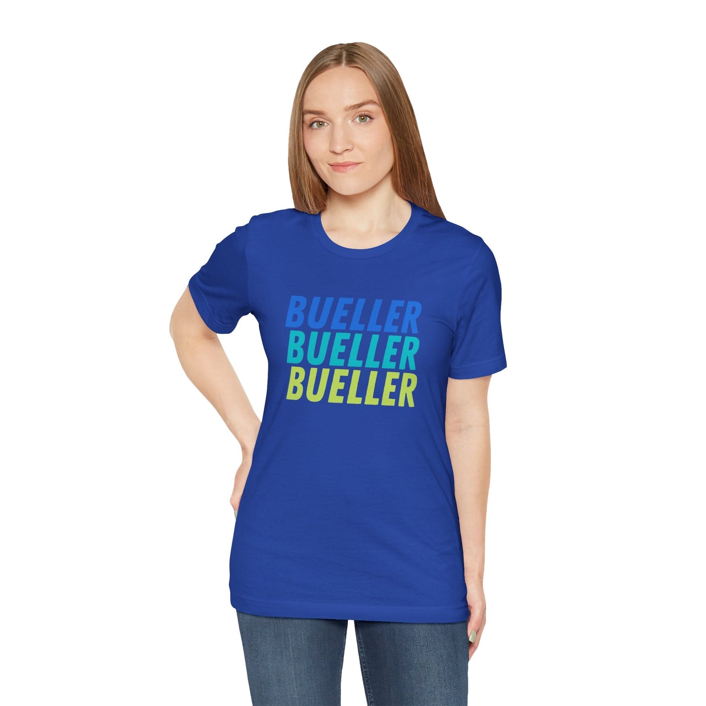 Ferris Bueller fan shirt with ‘Bueller’ repetition – great gift idea for film lovers