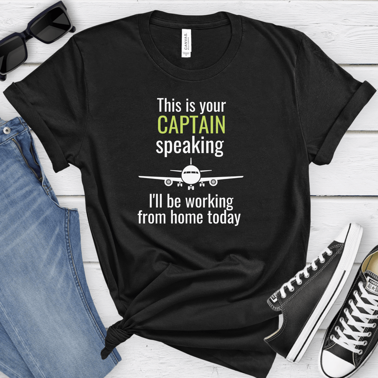 Funny Pilot T-Shirt – This Is Your Captain Speaking Work From Home Tee