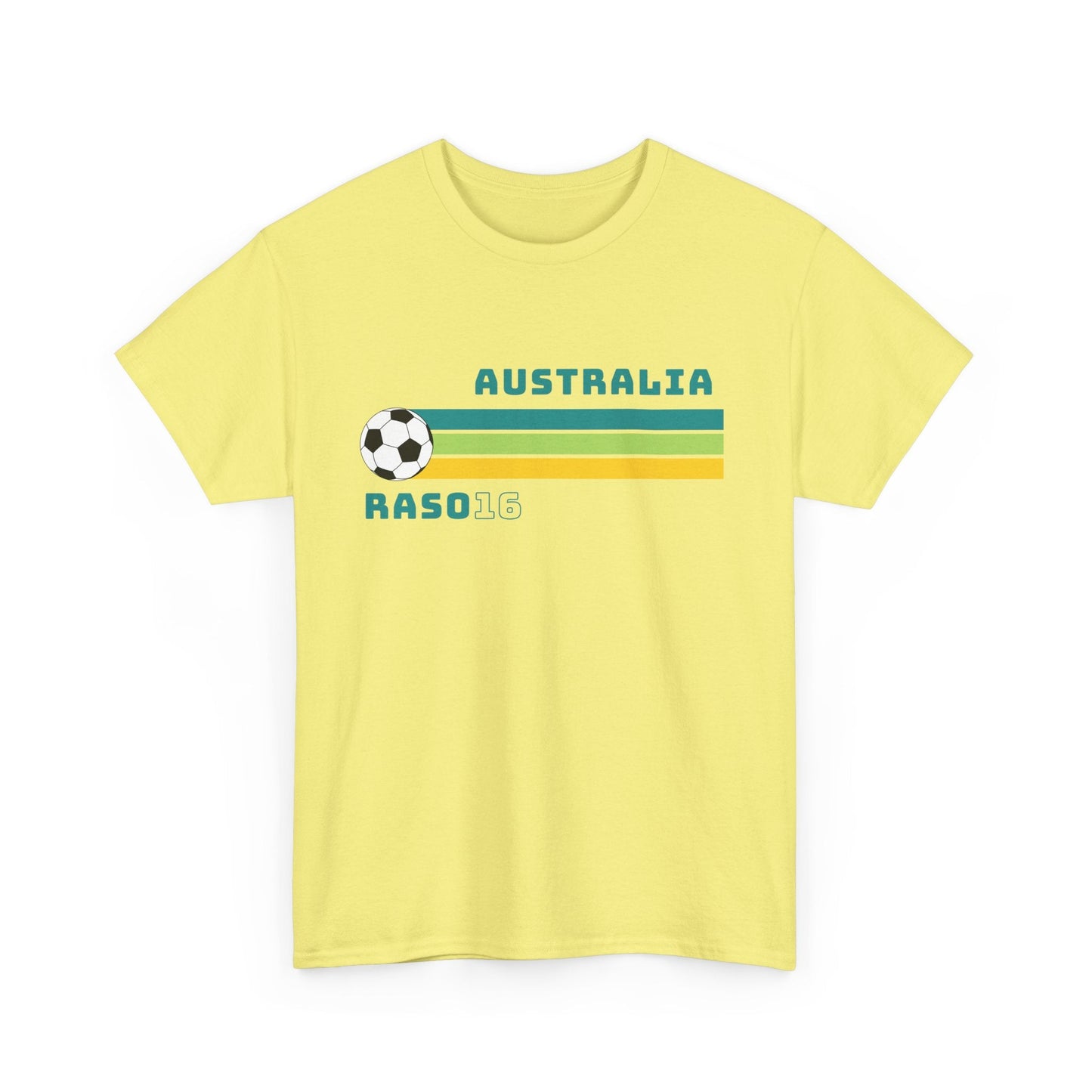 Green and gold Hayley Raso t-shirt with name and number, ideal for football matches and fan pride