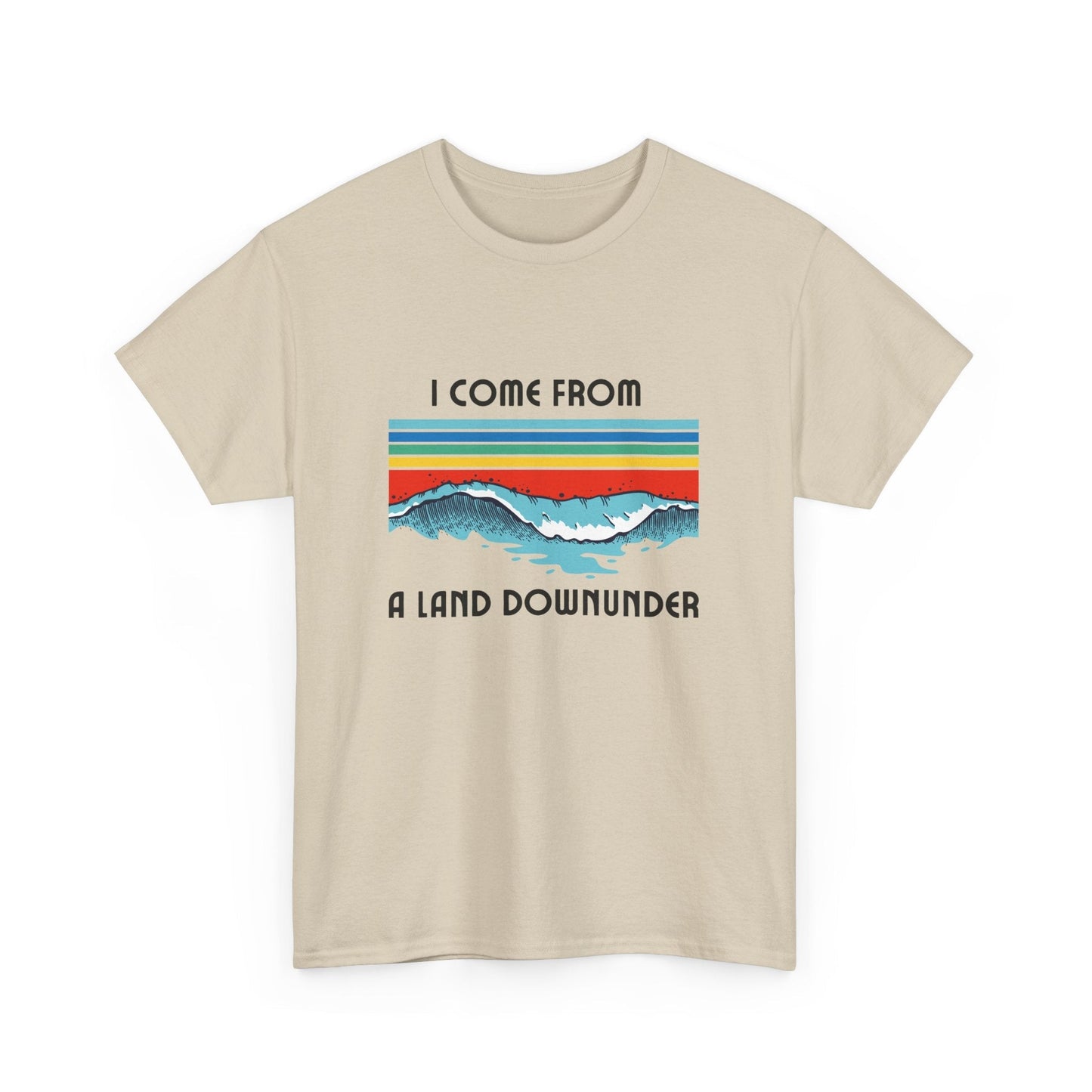 Vintage beach-inspired ‘Land Down Under’ t-shirt with classic surf vibes
