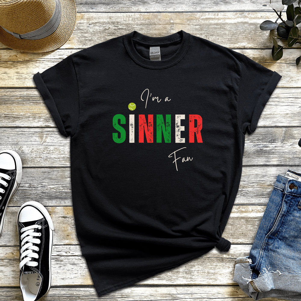 "I'm a Sinner fan" t-shirt supporting tennis star Jannik Sinner