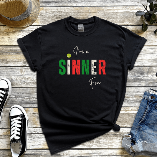 "I'm a Sinner fan" t-shirt supporting tennis star Jannik Sinner