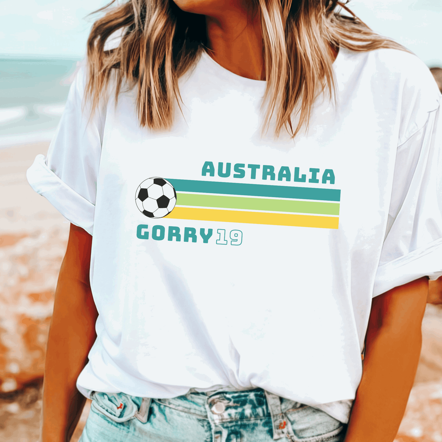 Retro Katrina Gorry Matildas t-shirt with name and number, perfect for Aussie football fans
