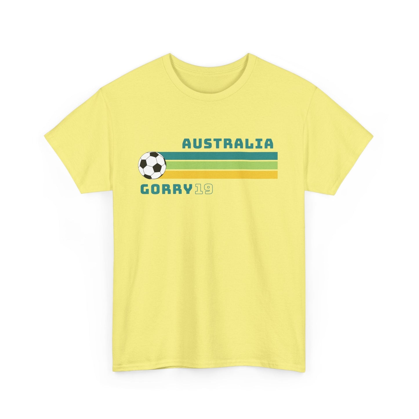 Katrina Gorry fan t-shirt in classic Aussie green and gold — a must-have for Mini supporters