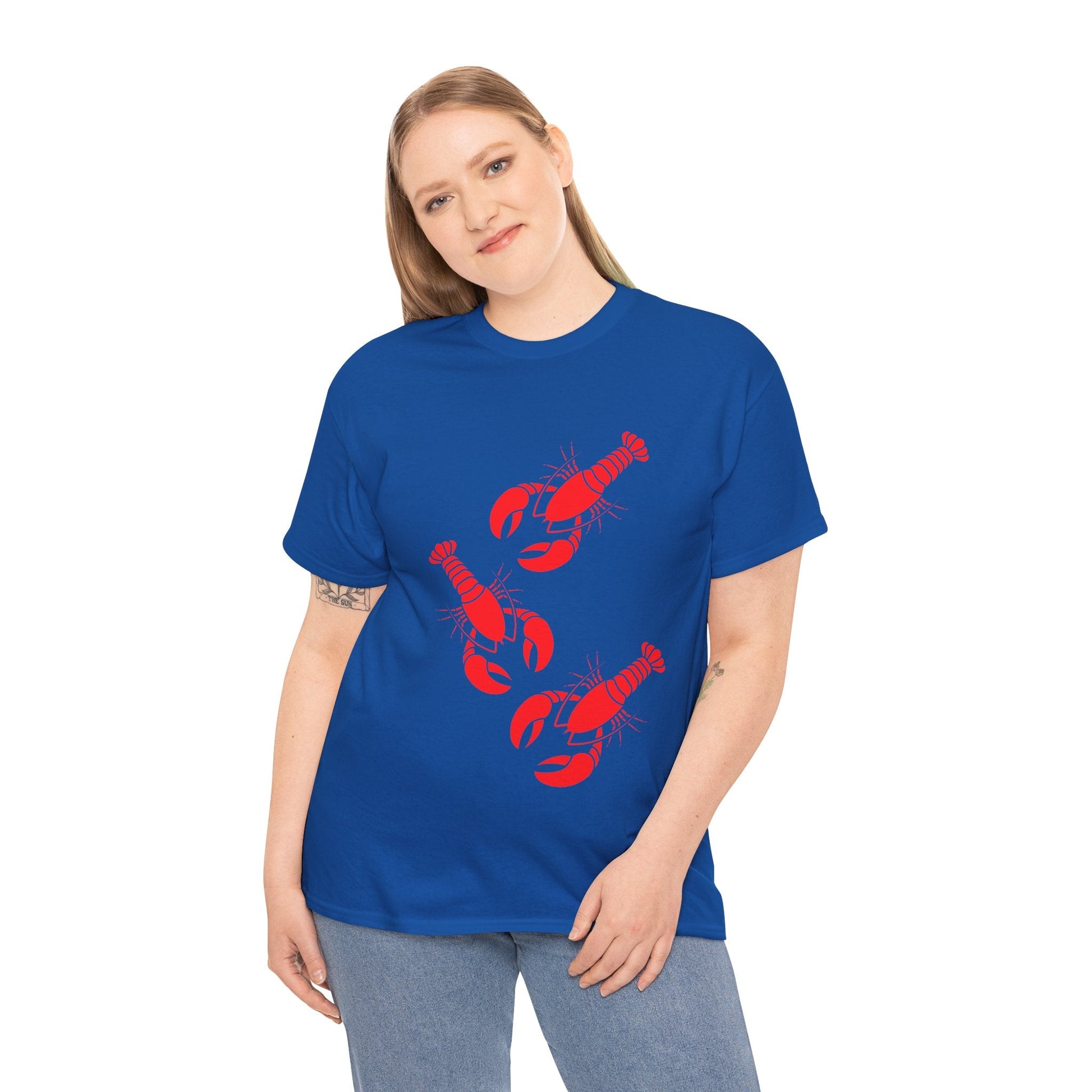 Traditional fishing-themed t-shirt featuring a bold red lobster, perfect for seafood and ocean lovers.